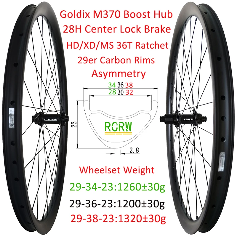 Колесный комплект 29er MTB SL XC Goldix M370 Boost: карбоновые обода 34/36/38 мм, глубина 23 мм, 28 отверстий, 6 болтов/Center Lock, втулки HG/XD Microspline
Колесный комплект 29er MTB SL XC Goldix M370 Boost: карбоновые обода 34/36/38 мм, глубина 23 мм, 28 отверстий, 6 болтов/Center Lock, втулки HG/XD Microspline