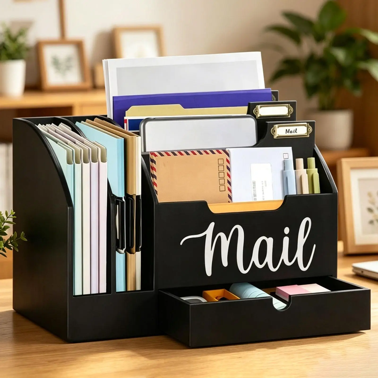 File Holder Desk Organizer with Mail Sorting Compartment Wooden Letter Box for Home Office Decor
File Holder Desk Organizer with Mail Sorting Compartment Wooden Letter Box for Home Office Decor