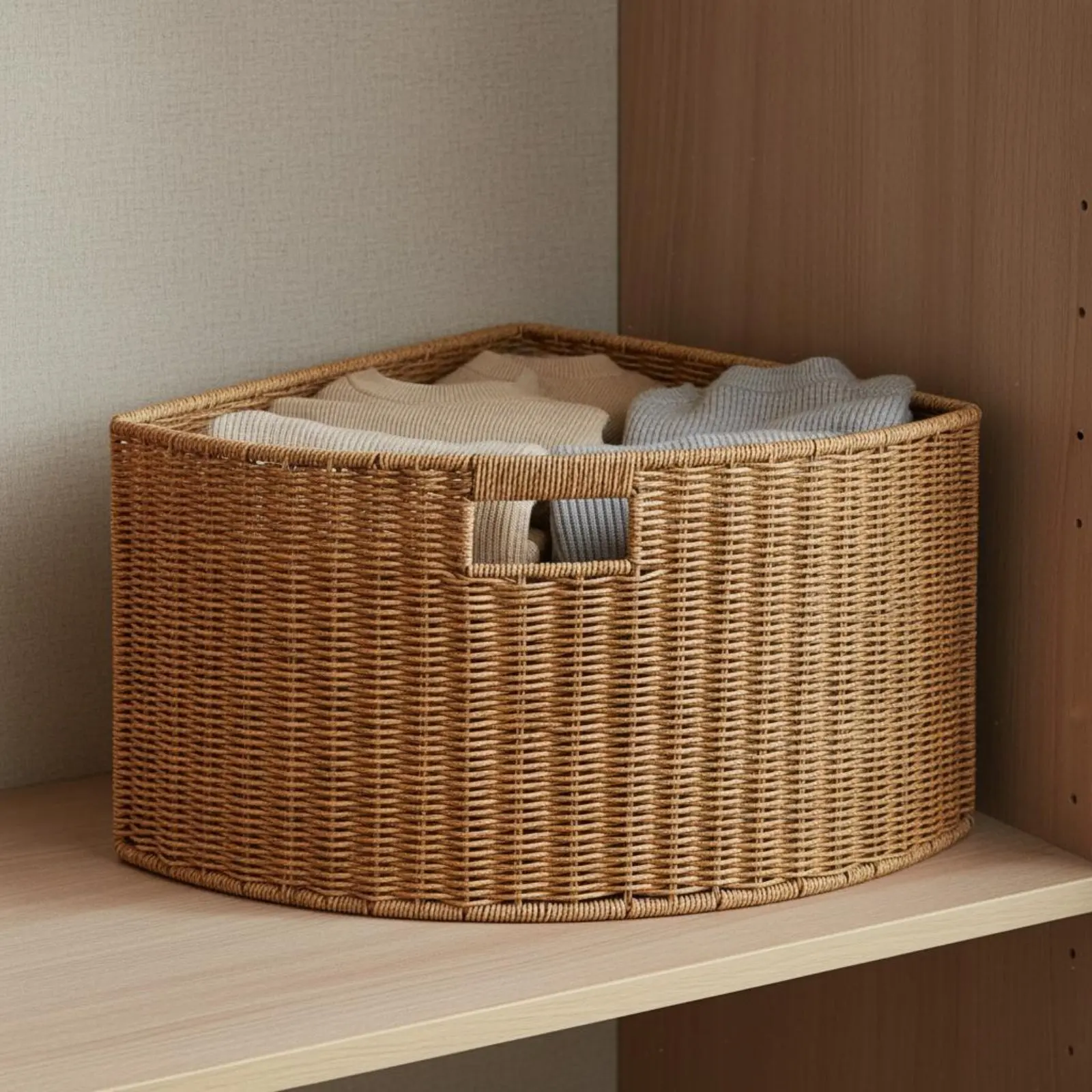 Imitation Rattan Corner Basket Space-Saving Triangle Corner Basket Fan Shaped Storage Bin Large Capacity Woven Triangle Bin
Imitation Rattan Corner Basket Space-Saving Triangle Corner Basket Fan Shaped Storage Bin Large Capacity Woven Triangle Bin