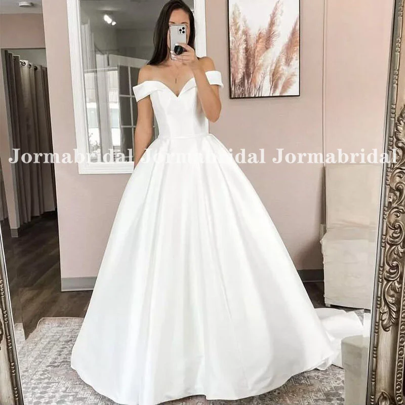 Sweetheart Off the Shoulder Wedding Dresses Short Sleeves Princess A-Line White Satin Bridal Gowns 2023 Simple Vestidos De Novia
Sweetheart Off the Shoulder Wedding Dresses Short Sleeves Princess A-Line White Satin Bridal Gowns 2023 Simple Vestidos De Novia