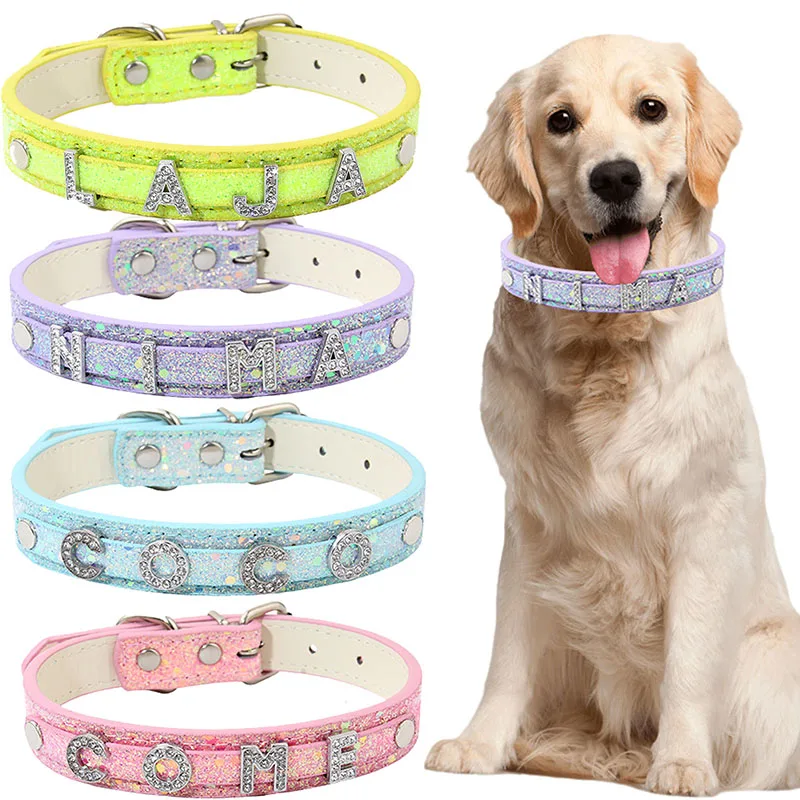 Custom Name DlY Letter Collar Adjustable with Rhinestone Pet PU Collar Leather Personalized Dog Collar with Bright Glitter
Custom Name DlY Letter Collar Adjustable with Rhinestone Pet PU Collar Leather Personalized Dog Collar with Bright Glitter
