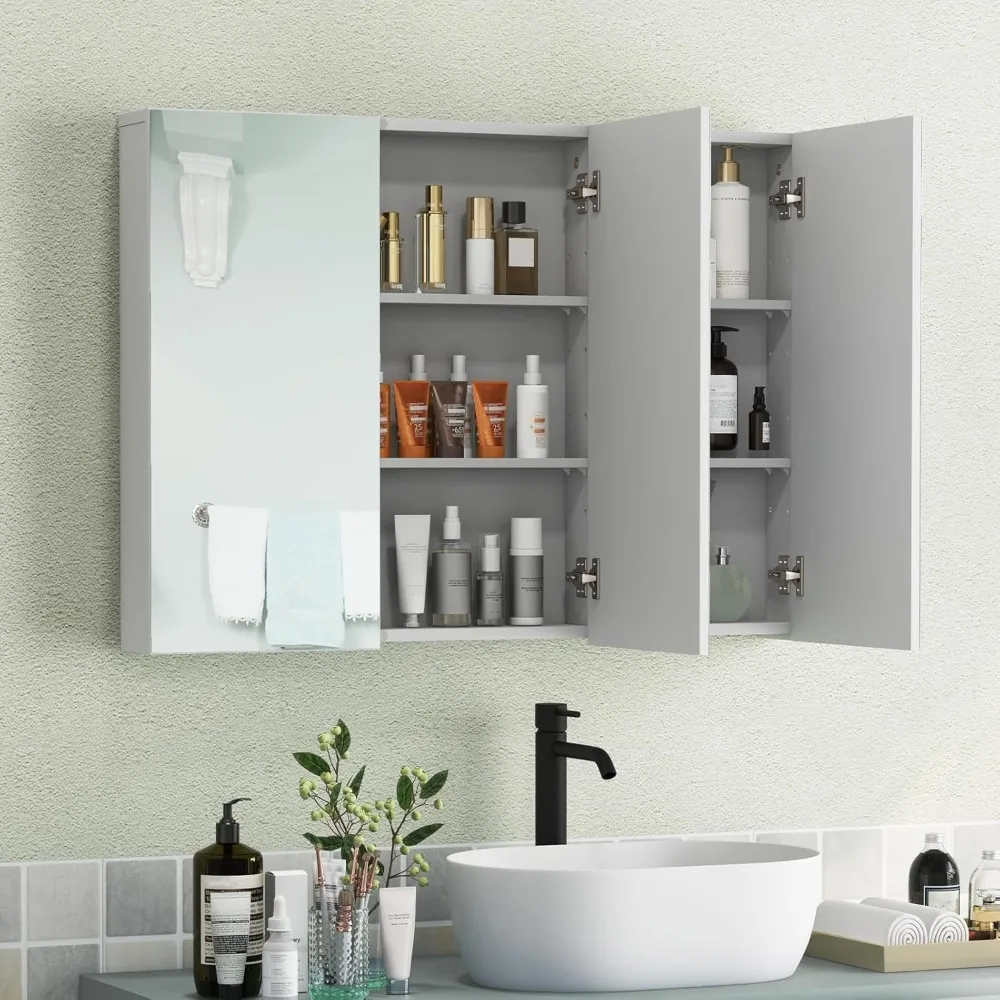 Bathroom Mirror with Storage - Medicine Cabinet, Frameless Bathroom Wall Cabinet with 3 Doors and Shelves
Bathroom Mirror with Storage - Medicine Cabinet, Frameless Bathroom Wall Cabinet with 3 Doors and Shelves