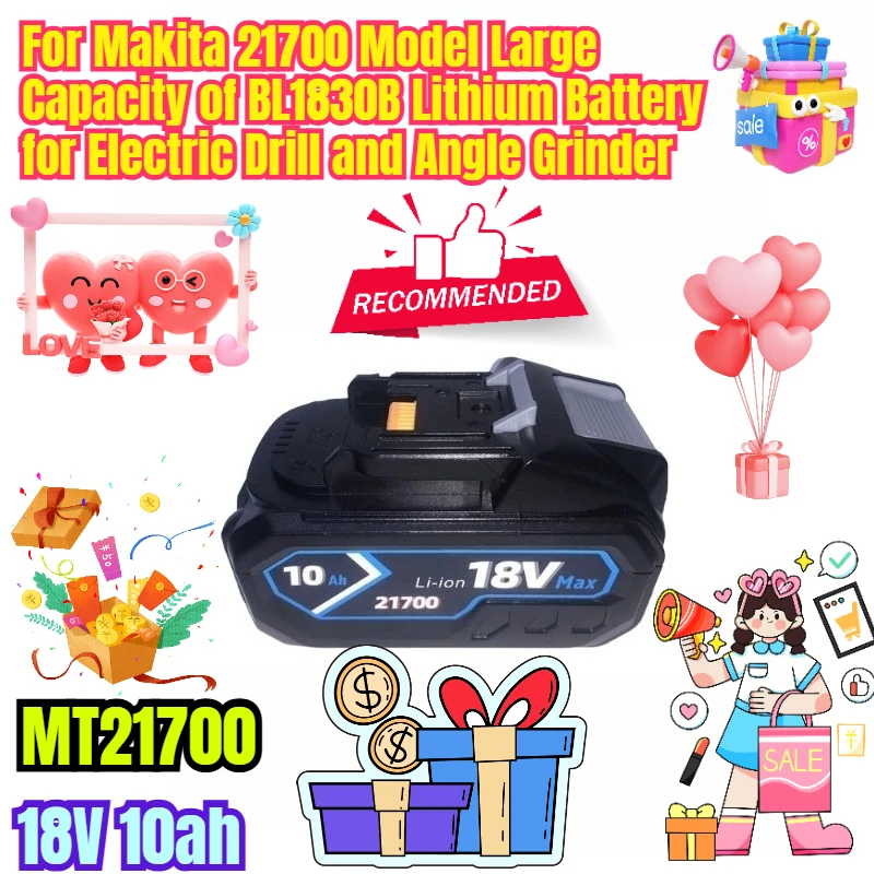 18V 10ah for Makita 21700 Model Large Capacity of BL1830B Lithium Battery for Electric Drill and Angle Grinder
18V 10ah for Makita 21700 Model Large Capacity of BL1830B Lithium Battery for Electric Drill and Angle Grinder