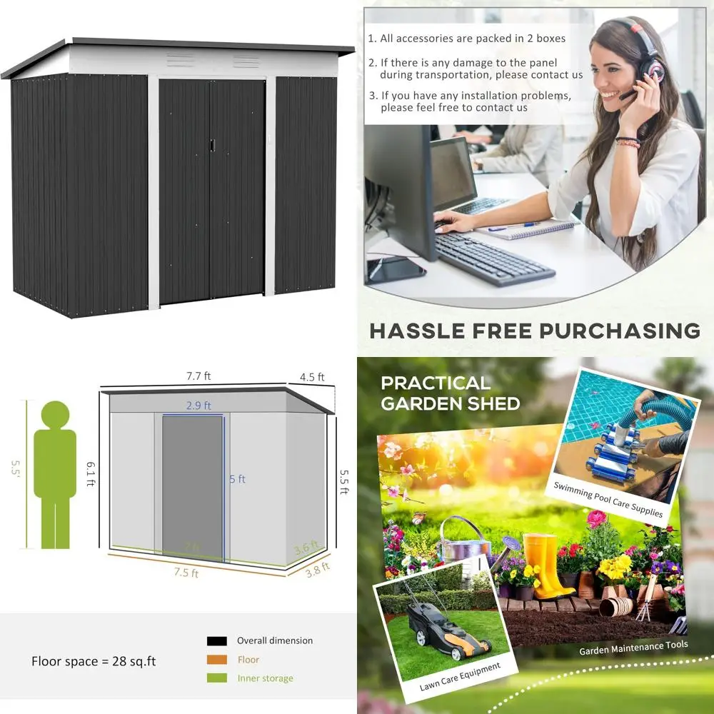 Серый наружный металлический навес для садовых инструментов и хранения с двойной раздвижной дверью и вентиляционными отверстиями
Серый наружный металлический навес для садовых инструментов и хранения с двойной раздвижной дверью и вентиляционными отверстиями