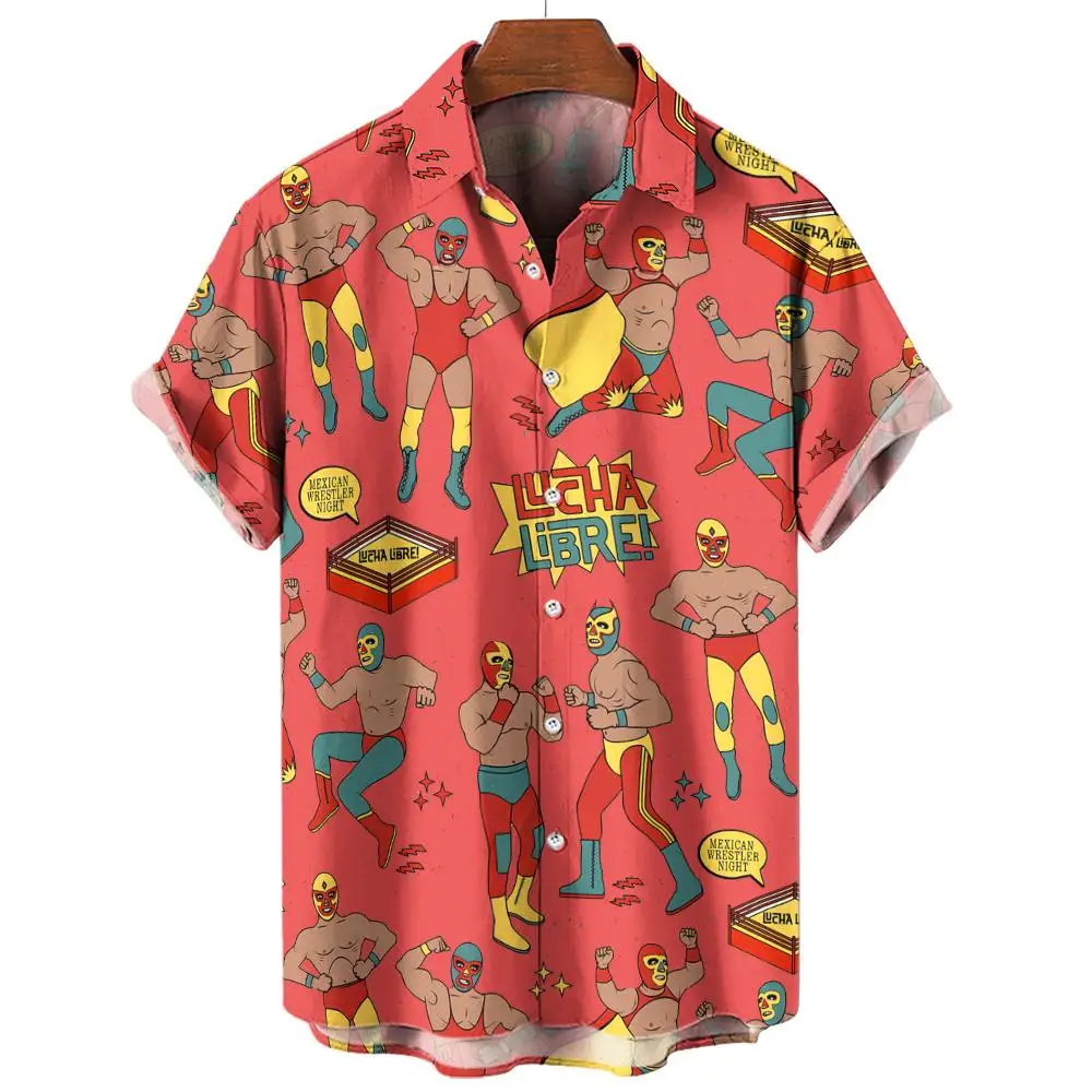 Retro Men's Shirt with 3D Mexican Wrestling Print Short Sleeved Shirt for Men's Fashion, Oversized Loose Hawaiian Men's Shirt
Retro Men's Shirt with 3D Mexican Wrestling Print Short Sleeved Shirt for Men's Fashion, Oversized Loose Hawaiian Men's Shirt