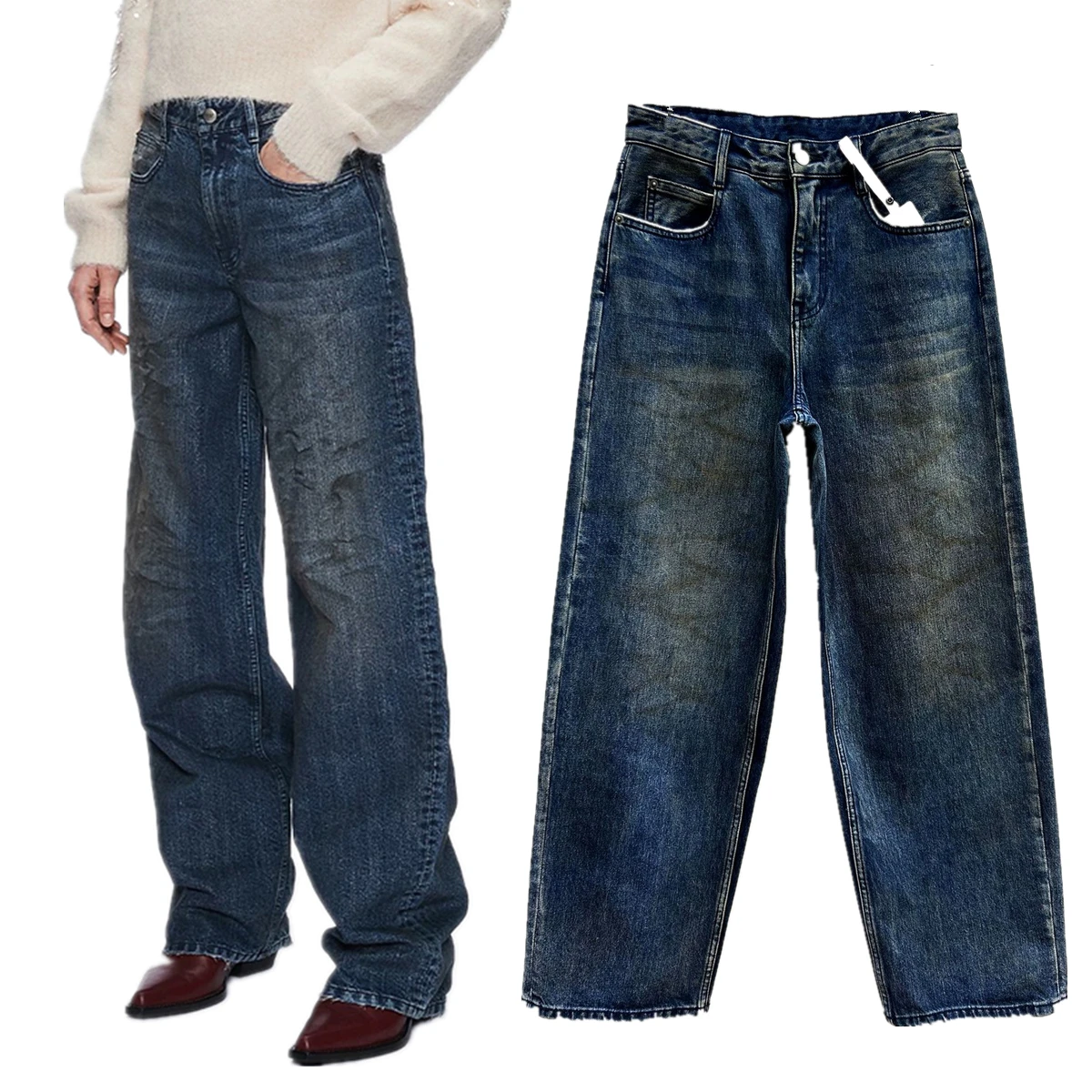 Dave&Di American Retro High Waisted Deep Blue Jeans Engine Oil Washed Old School Wide Leg Straight Leg Denim Pants Women
Dave&Di American Retro High Waisted Deep Blue Jeans Engine Oil Washed Old School Wide Leg Straight Leg Denim Pants Women