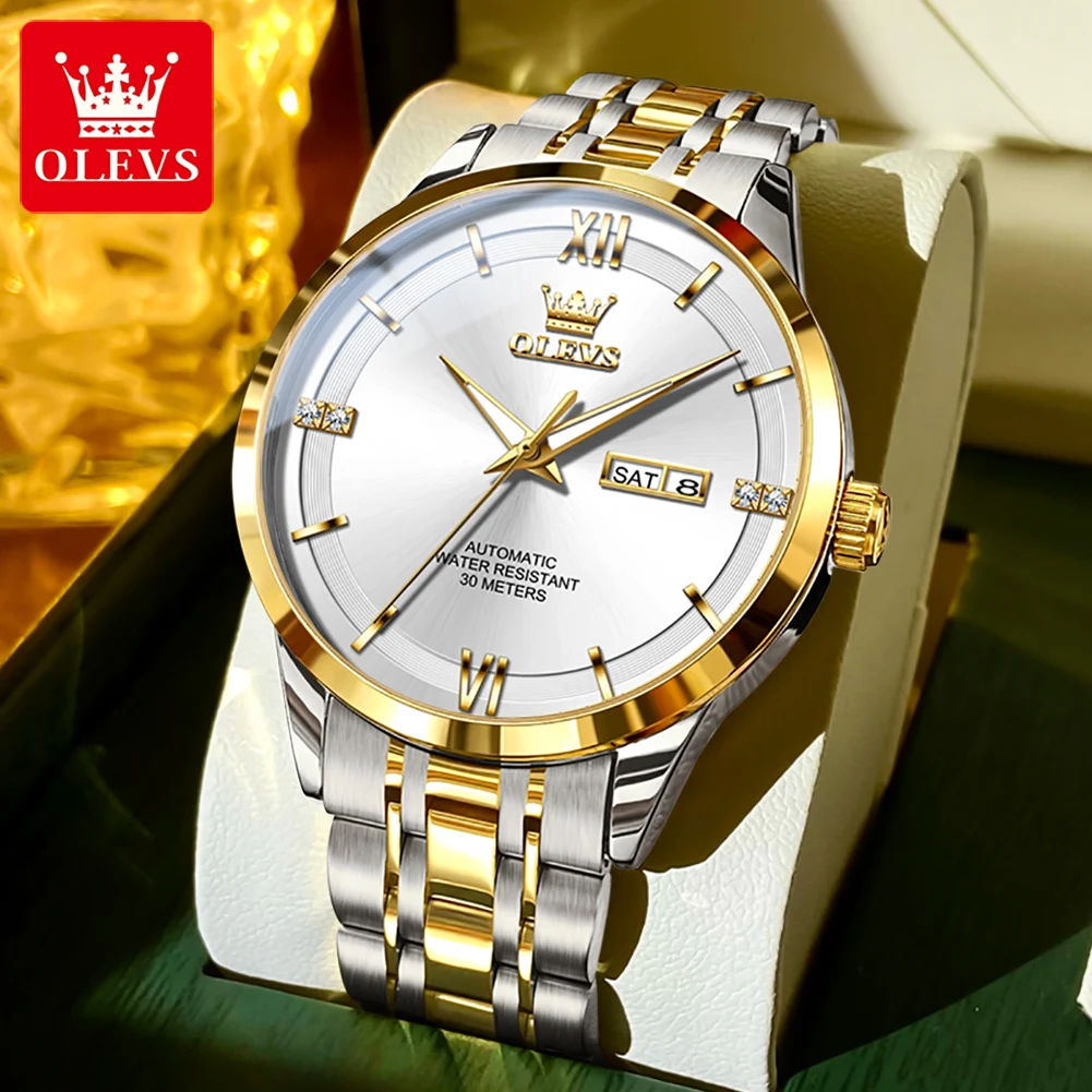 OLEVS 7061, мужские часы с двойным календарем, механические часы для мужчин, зеркало высокой твердости, водонепроницаемые роскошные ручные часы из нержавеющей стали
OLEVS 7061, мужские часы с двойным календарем, механические часы для мужчин, зеркало высокой твердости, водонепроницаемые роскошные ручные часы из нержавеющей стали