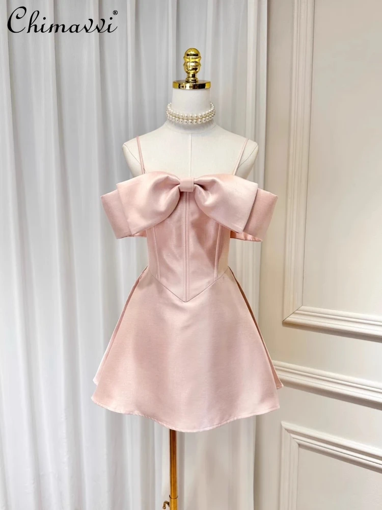 French Elegant Socialite Birthday Party Dresses 3D Bow Sleeveless Off-Shoulder Fishbone High Waist Slim A-line Short Dress Women
French Elegant Socialite Birthday Party Dresses 3D Bow Sleeveless Off-Shoulder Fishbone High Waist Slim A-line Short Dress Women