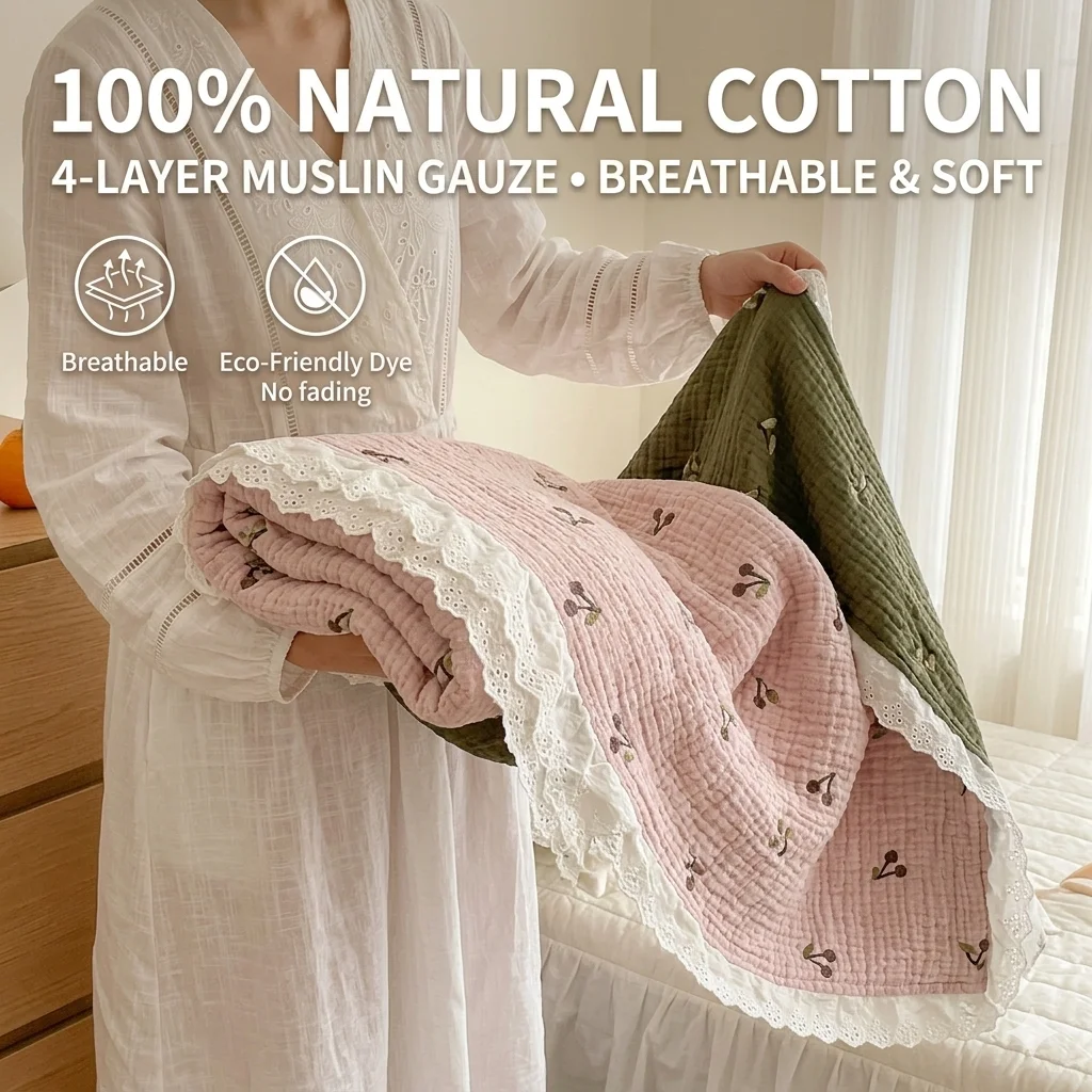 Korean Style 100% Cotton Gauze Summer Blanket Soft 4-Layer Crinkle Floral Throw Quilt for Couch Bed Aesthetic Princess Coverlet
Korean Style 100% Cotton Gauze Summer Blanket Soft 4-Layer Crinkle Floral Throw Quilt for Couch Bed Aesthetic Princess Coverlet