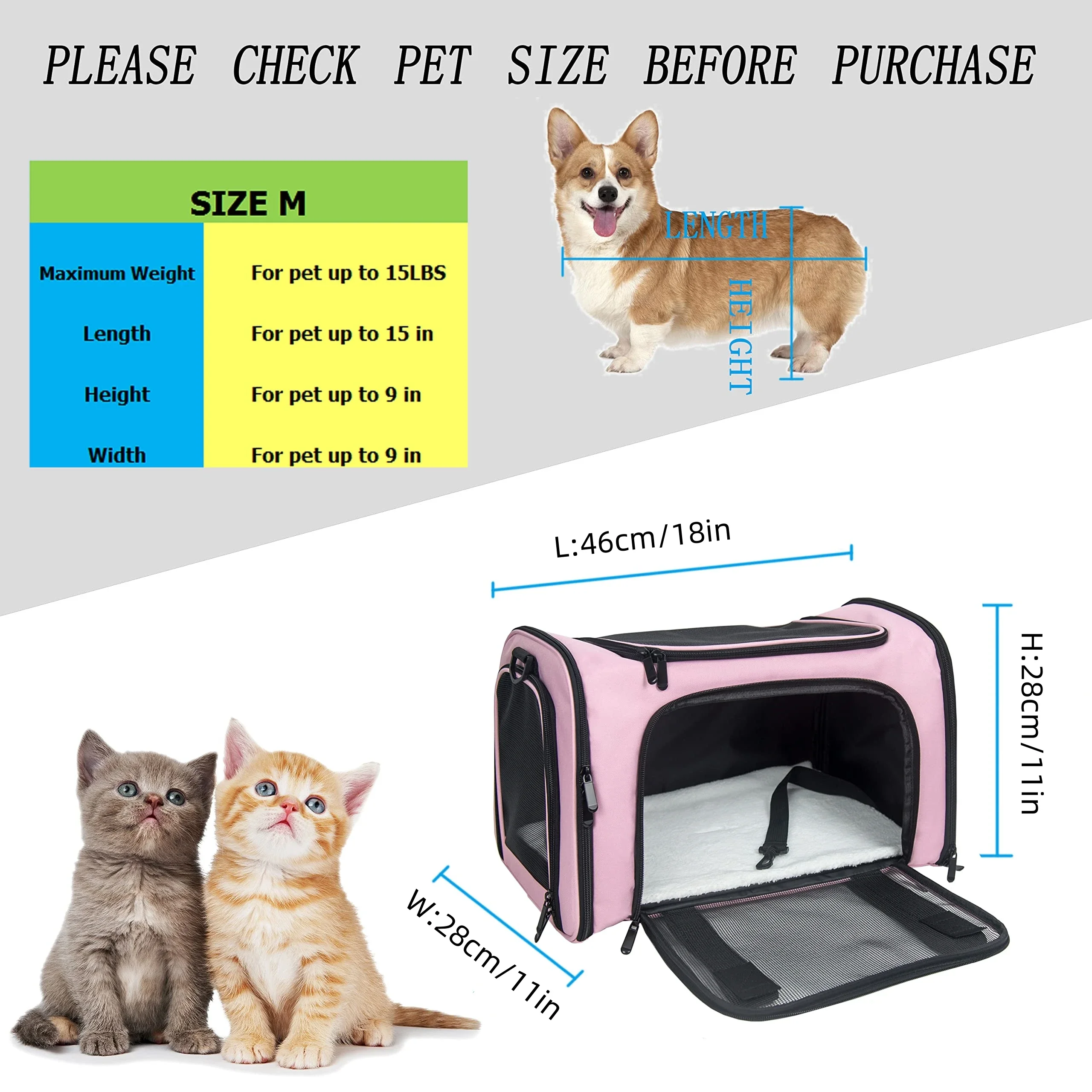 Soft Sided Cat Dog Carrier for Small Medium Pets up to 15 Lbs Collapsible Travel Puppy Cage with TSA Airline Approval
Soft Sided Cat Dog Carrier for Small Medium Pets up to 15 Lbs Collapsible Travel Puppy Cage with TSA Airline Approval