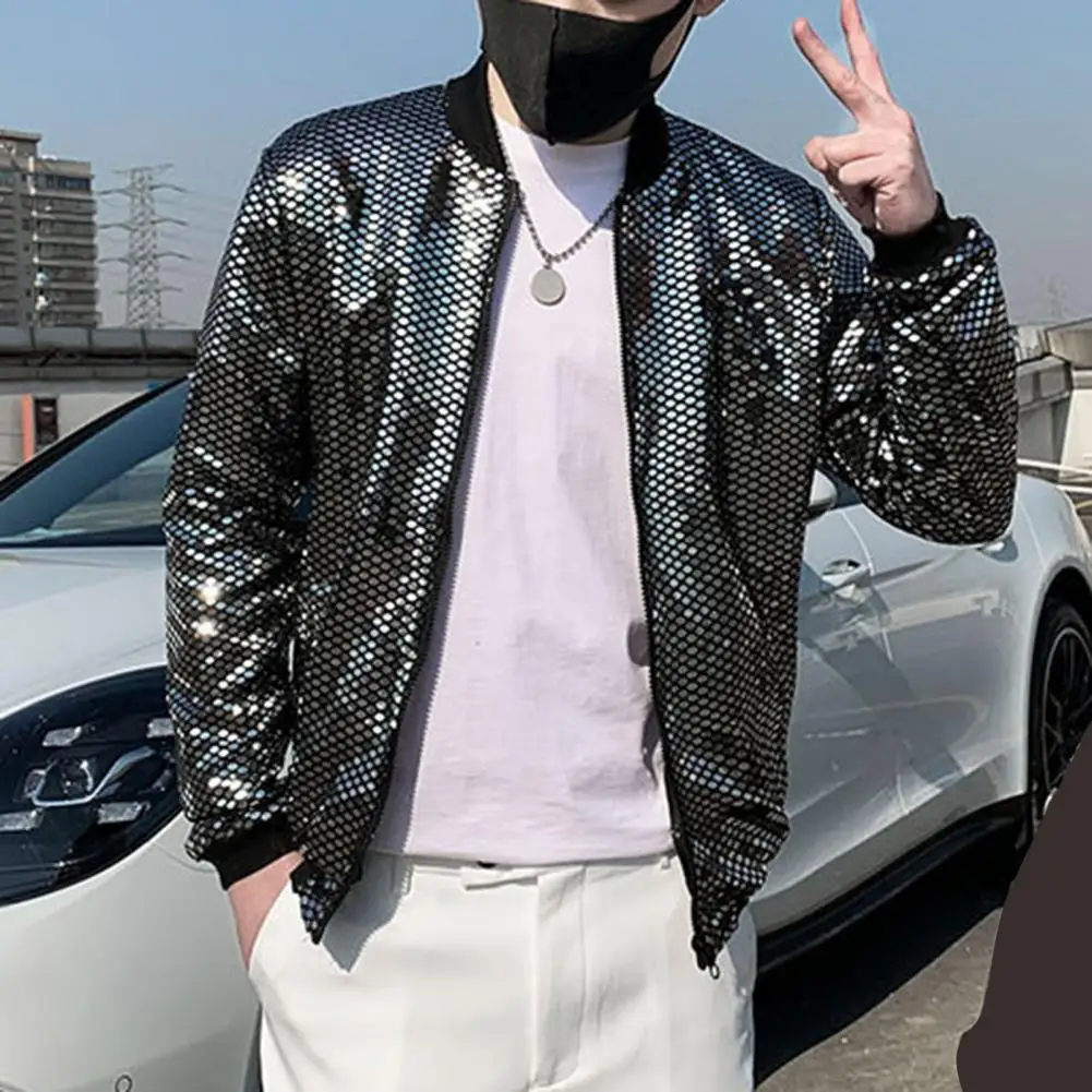 Men Streetwear Jacket Sequined Stand Collar Men's Baseball Uniform Style Jacket for Club Stage Streetwear Fashionable for Night
Men Streetwear Jacket Sequined Stand Collar Men's Baseball Uniform Style Jacket for Club Stage Streetwear Fashionable for Night