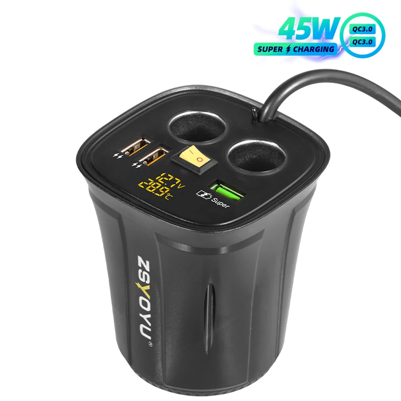 Multi Port 12V Usb Car Charger With Cigarette Socket Adapter Cup Holder Thermometer Voltmeter Fast Usb QC3.0 With Toggle On/off
Multi Port 12V Usb Car Charger With Cigarette Socket Adapter Cup Holder Thermometer Voltmeter Fast Usb QC3.0 With Toggle On/off