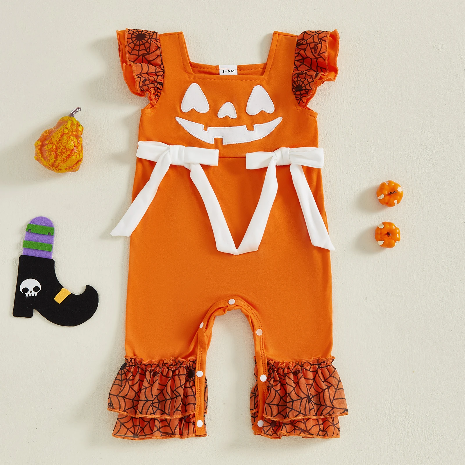 Toddler Girls Romper Ruffle Sleeve Round Neck Pumpkin Embroidery Playsuit Halloween Costume Outfit for Kids
Toddler Girls Romper Ruffle Sleeve Round Neck Pumpkin Embroidery Playsuit Halloween Costume Outfit for Kids