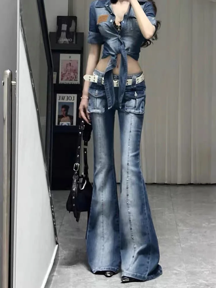 Американские винтажные джинсы-клеш с низкой посадкой для женщин, летние, в уличном стиле, свободные, облегающие, карго-брюки
Американские винтажные джинсы-клеш с низкой посадкой для женщин, летние, в уличном стиле, свободные, облегающие, карго-брюки