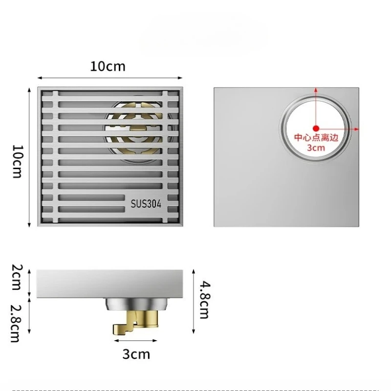 SUS 10x10cm Rustproof Durable Floor Drain Grey & Brushed Tile Insertable Eccentric Offset Floor Drain Anti-odor Misaligned Sewer
SUS 10x10cm Rustproof Durable Floor Drain Grey & Brushed Tile Insertable Eccentric Offset Floor Drain Anti-odor Misaligned Sewer