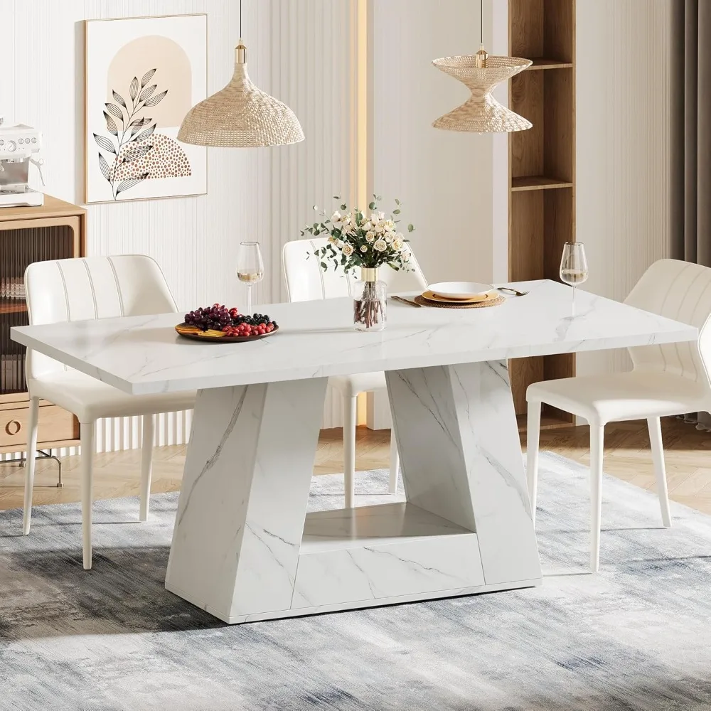Dining Table for 4 to 6 People, 63" Rectangular Dining Room Table, Modern Wooden Faux Marble Dinner Table with Sturdy Base
Dining Table for 4 to 6 People, 63" Rectangular Dining Room Table, Modern Wooden Faux Marble Dinner Table with Sturdy Base