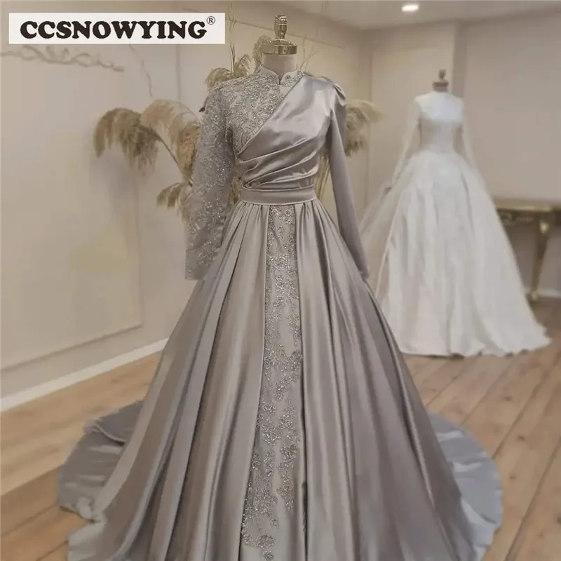Satin Appliques Long Sleeve Muslim Evening Dress High Neck Hijab Ball Gown Formal Party Dresses Islamic Arabic Dubai Robes
Satin Appliques Long Sleeve Muslim Evening Dress High Neck Hijab Ball Gown Formal Party Dresses Islamic Arabic Dubai Robes