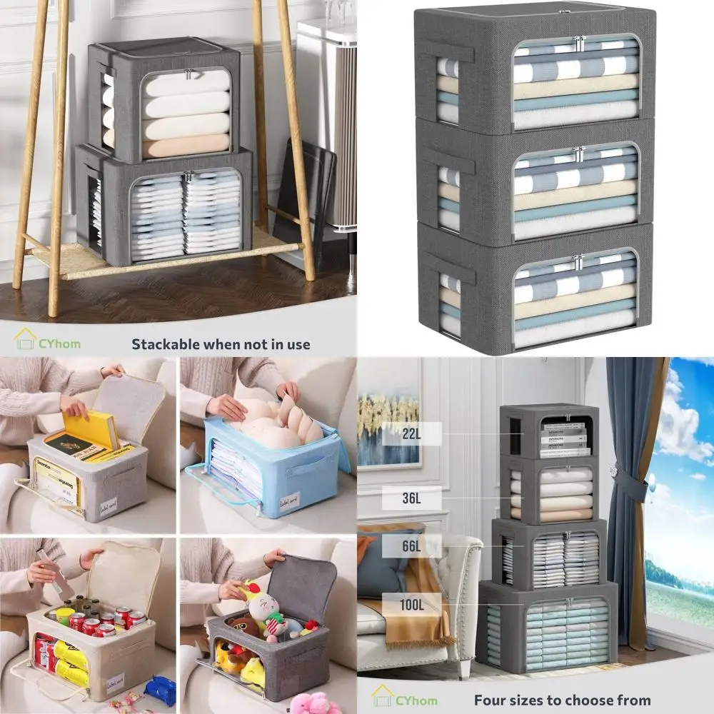 Foldable Fabric Storage Bins with Clear View & Handles, 22L Capacity, Dark Gray (Set of 3)
Foldable Fabric Storage Bins with Clear View & Handles, 22L Capacity, Dark Gray (Set of 3)