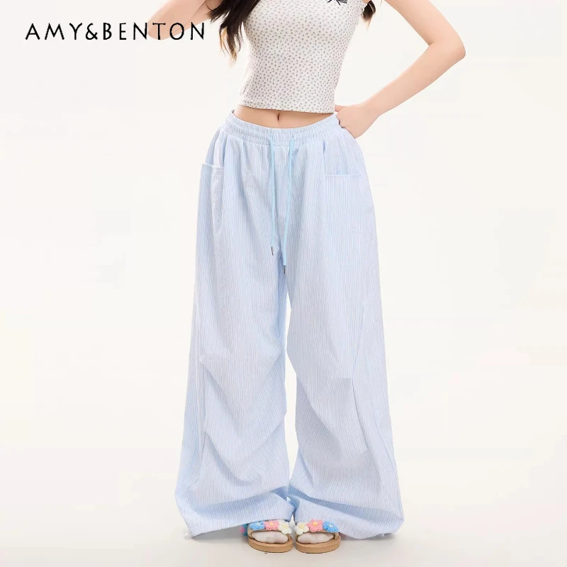 Fashion Casual Striped Thin Women's Wide-leg Pants Korean Design Spring New Sweet Cool Loose Pleated High-waist Trousers Ladies
Fashion Casual Striped Thin Women's Wide-leg Pants Korean Design Spring New Sweet Cool Loose Pleated High-waist Trousers Ladies