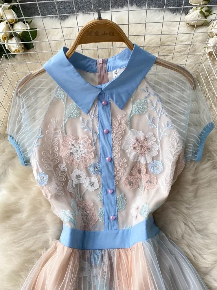 Newest Flower Embroidery Party Dresses Women Clothing Gorgeous Mesh Short Sleeve High Waist Patchwork Pleated Vestidos
Newest Flower Embroidery Party Dresses Women Clothing Gorgeous Mesh Short Sleeve High Waist Patchwork Pleated Vestidos