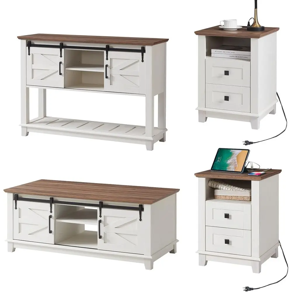 4-Piece Living Room Set with Entryway Shelf, 18 End Tables, and Large Coffee Table in Rustic White
4-Piece Living Room Set with Entryway Shelf, 18 End Tables, and Large Coffee Table in Rustic White