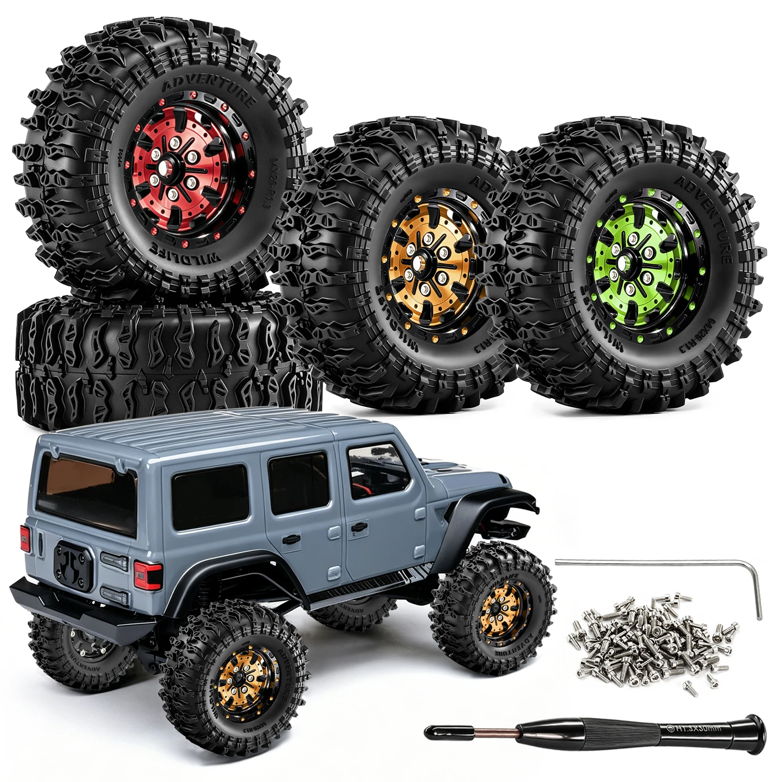 1.3 inch Beadlock Wheels and Crawler Tire for 1/18 1/24 Axial SCX24 AX24 FMS FCX18 FCX24 Ascent-18 RC Crawler Car Upgrade Parts
1.3 inch Beadlock Wheels and Crawler Tire for 1/18 1/24 Axial SCX24 AX24 FMS FCX18 FCX24 Ascent-18 RC Crawler Car Upgrade Parts