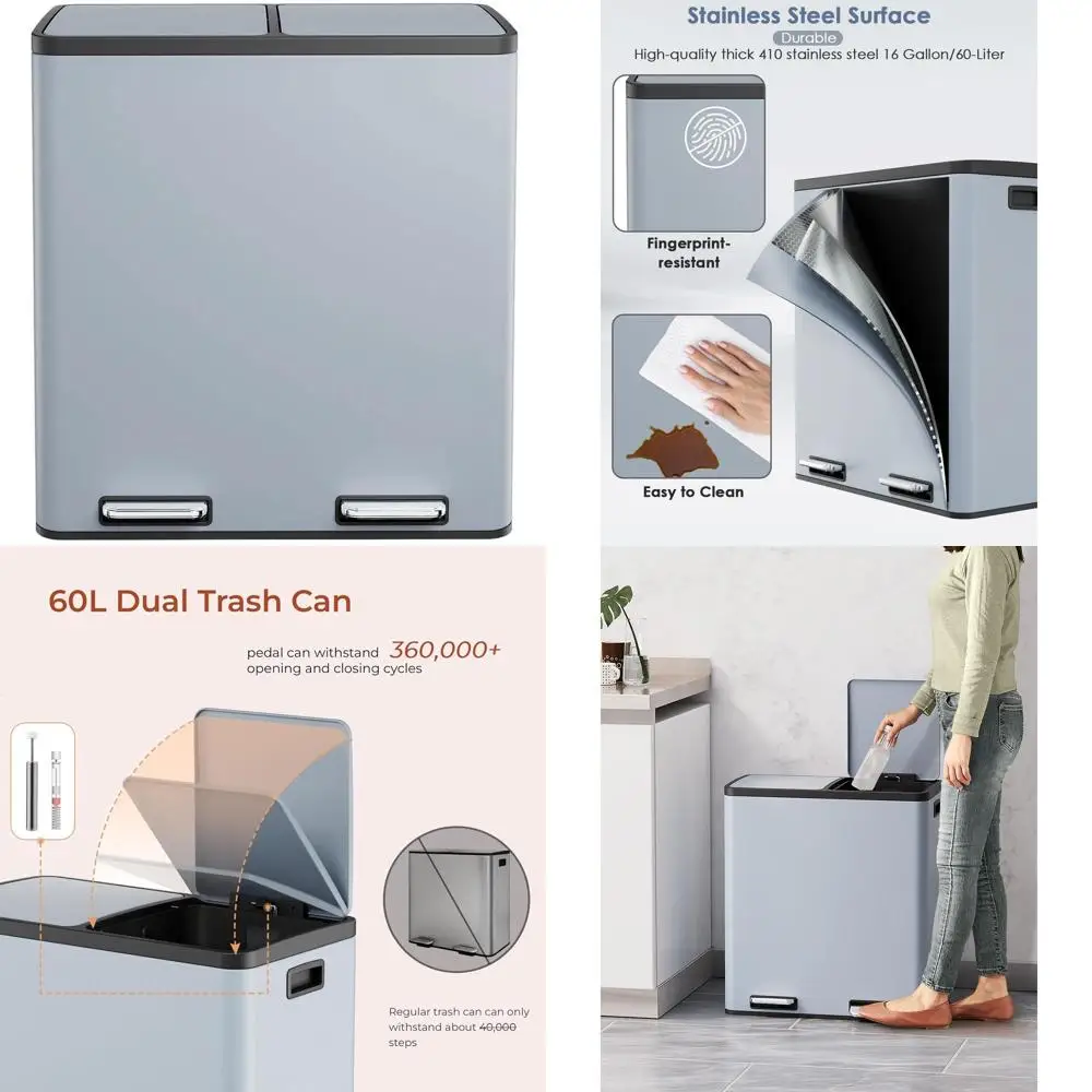60L Dual Stainless Steel Trash Can with Separate Compartments, Plastic Liners, Soft-Close Lid, Airtight (Haze Blue)
60L Dual Stainless Steel Trash Can with Separate Compartments, Plastic Liners, Soft-Close Lid, Airtight (Haze Blue)