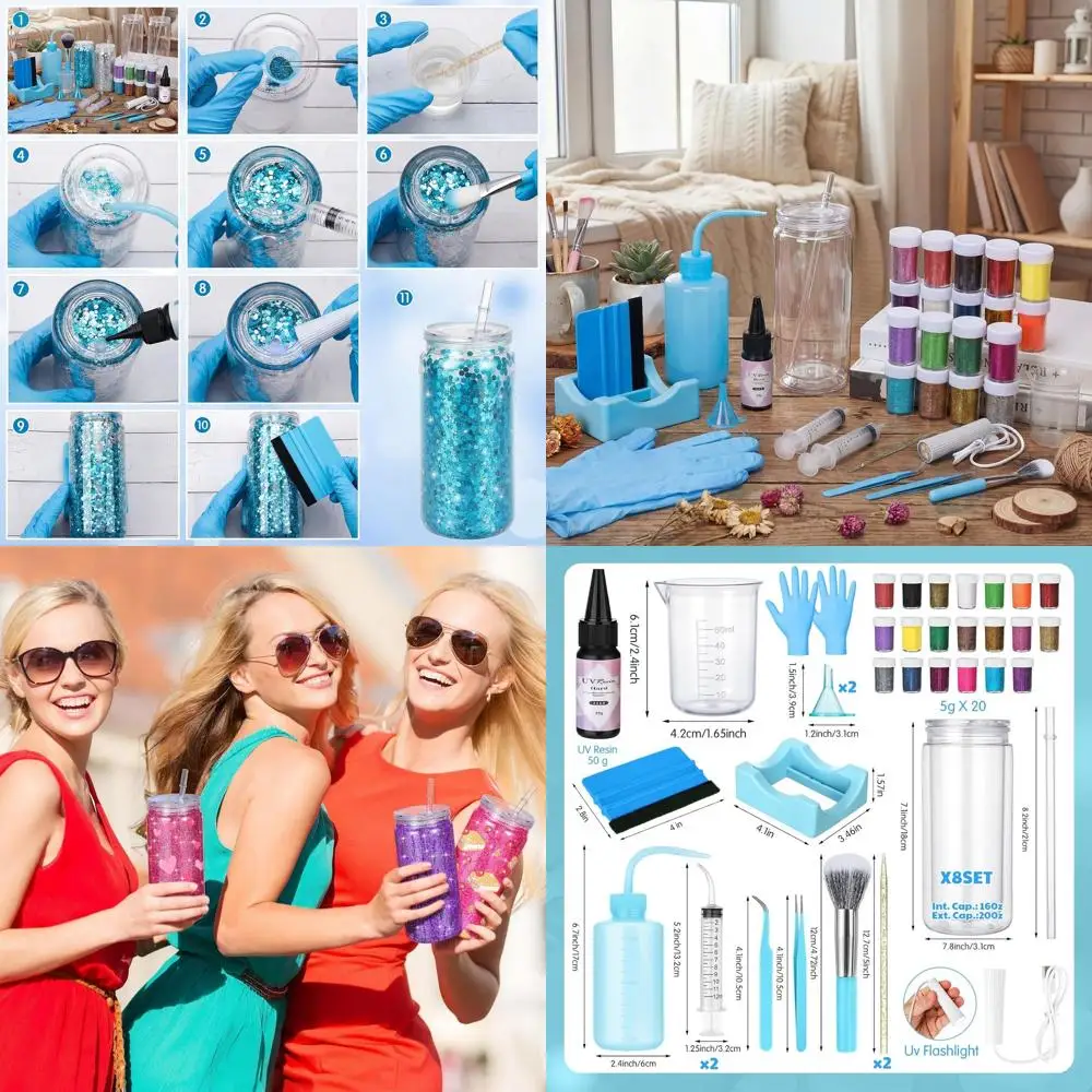 16oz Double Wall Pre-Drilled Plastic Tumbler Kit with 20 Colors Glitter, Squeeze Bottle, Tools & Gloves (Blue)
16oz Double Wall Pre-Drilled Plastic Tumbler Kit with 20 Colors Glitter, Squeeze Bottle, Tools & Gloves (Blue)