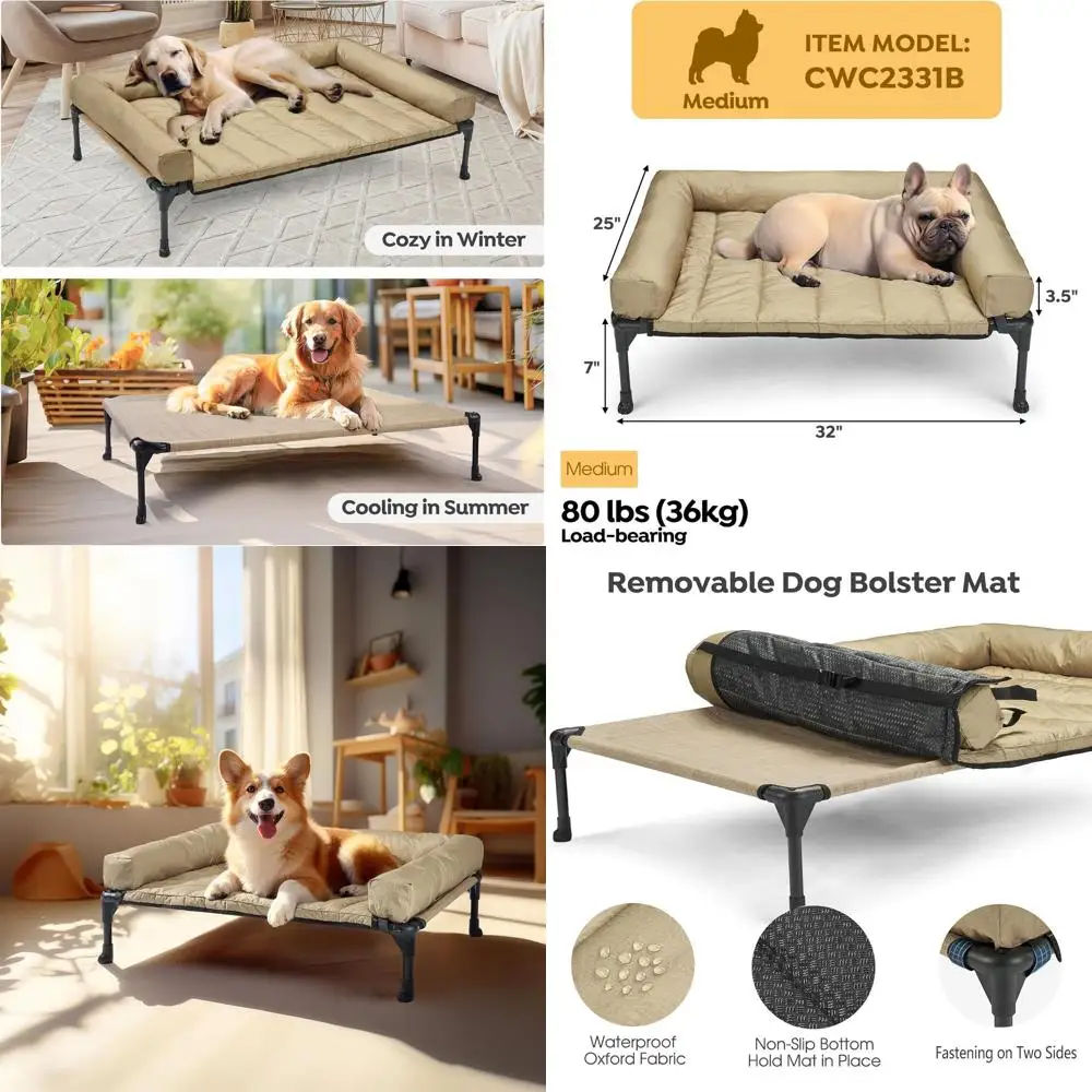 Elevated Dog Bed with Removable Waterproof Bolster, Breathable Mesh, Non-Slip Feet, Suitable for Indoor and Outdoor, 32x25in Bei
Elevated Dog Bed with Removable Waterproof Bolster, Breathable Mesh, Non-Slip Feet, Suitable for Indoor and Outdoor, 32x25in Bei