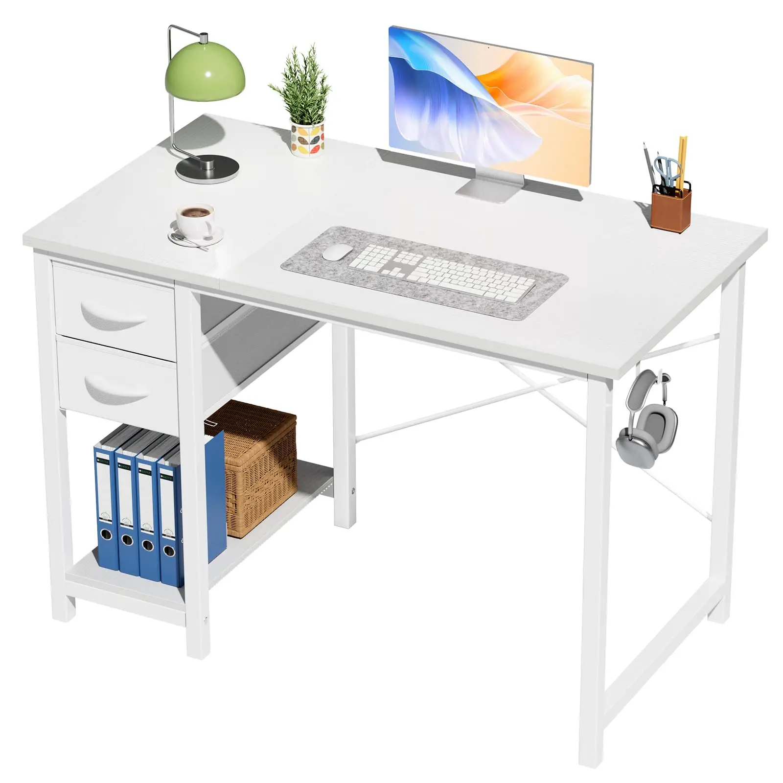 47 Inch Computer Desk With Drawers And Side Hook Modern Home Office Writing Desk X-Shaped Reinforcement Sturdy Metal Frame White
47 Inch Computer Desk With Drawers And Side Hook Modern Home Office Writing Desk X-Shaped Reinforcement Sturdy Metal Frame White