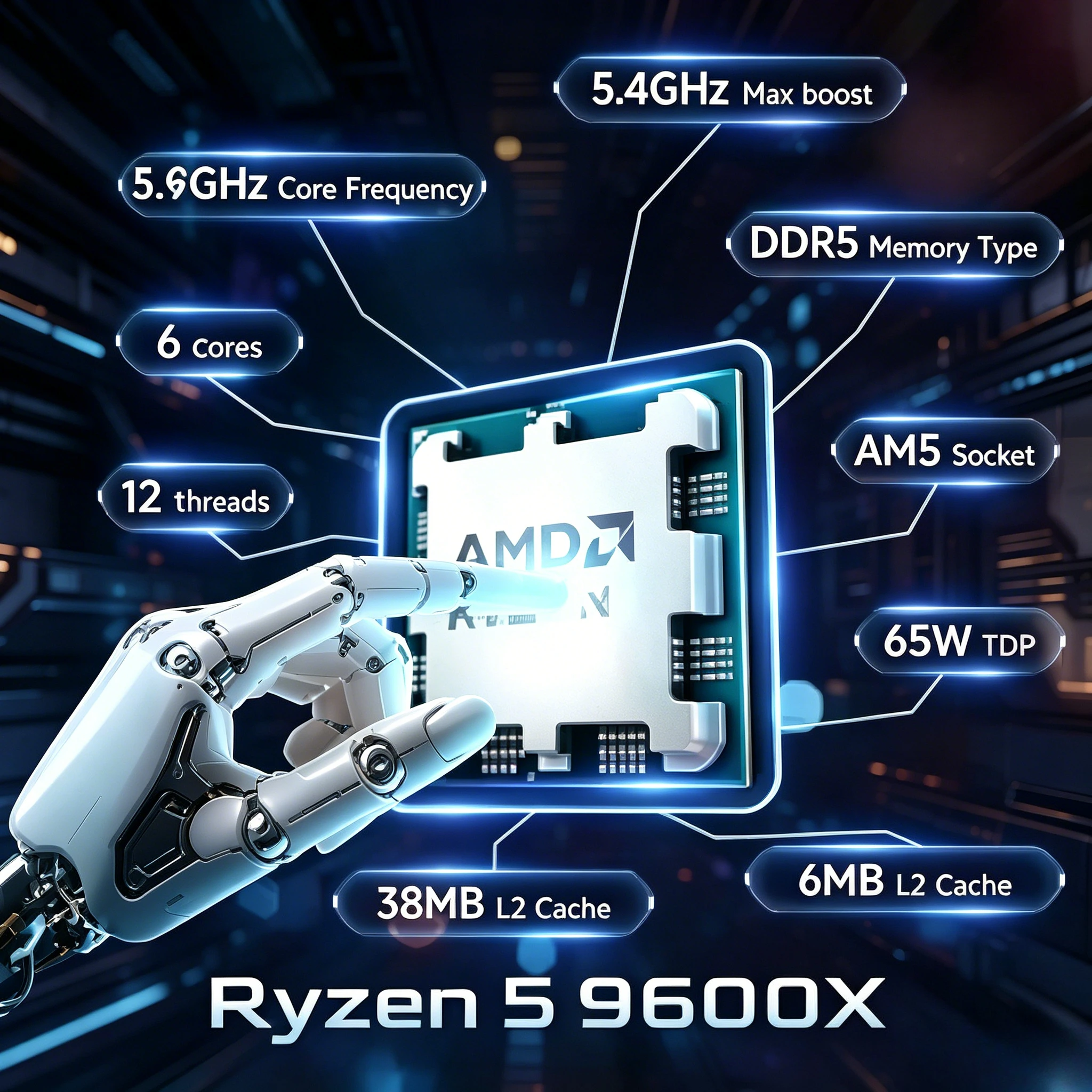 AMD Ryzen 5 9600X 5.4GHz 6-Core 12-Thread L3=32M DDR5 4NM Processor 65W Socket AM5 R5 9600X but without fan
AMD Ryzen 5 9600X 5.4GHz 6-Core 12-Thread L3=32M DDR5 4NM Processor 65W Socket AM5 R5 9600X but without fan