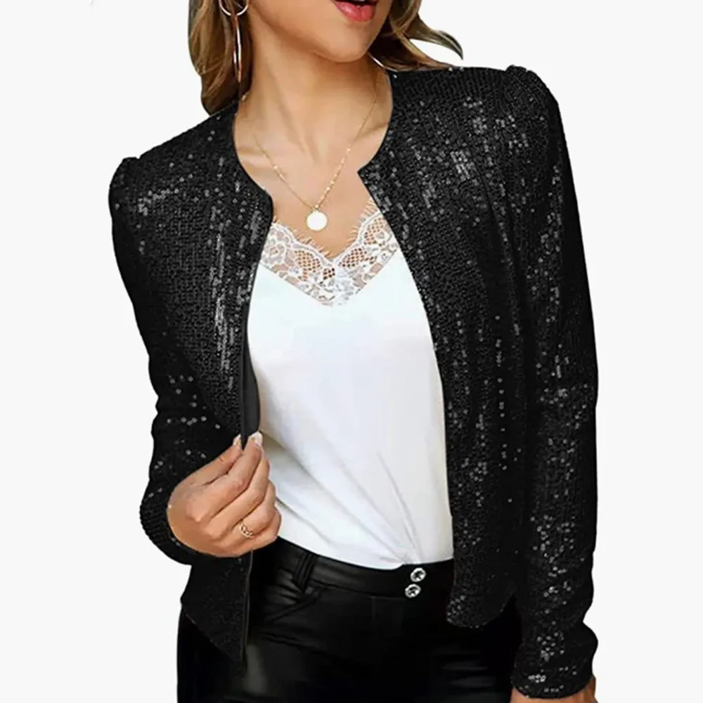 cross-border spring new women' clothing fashion stand-up collar color matching sequined jacket short casual versatile small coat
cross-border spring new women' clothing fashion stand-up collar color matching sequined jacket short casual versatile small coat
