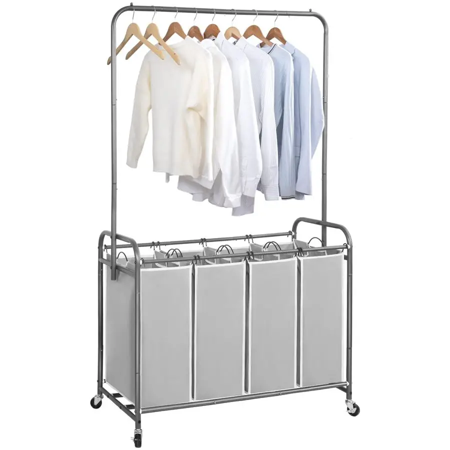Laundry Sorter with Hanging Bar, Portable, Removable Laundry Hamper Cart with Heavy Duty Rolling Lockable Wheels and Removable B
Laundry Sorter with Hanging Bar, Portable, Removable Laundry Hamper Cart with Heavy Duty Rolling Lockable Wheels and Removable B