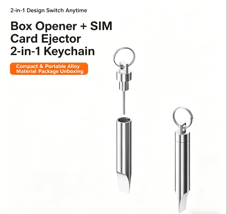2 in 1 Parcel Opener + SIM Card Ejector Keychain, Alloy Mini Box Cutter for Packages, Portable SIM Pin Tool for Phone, Multi-fun
2 in 1 Parcel Opener + SIM Card Ejector Keychain, Alloy Mini Box Cutter for Packages, Portable SIM Pin Tool for Phone, Multi-fun