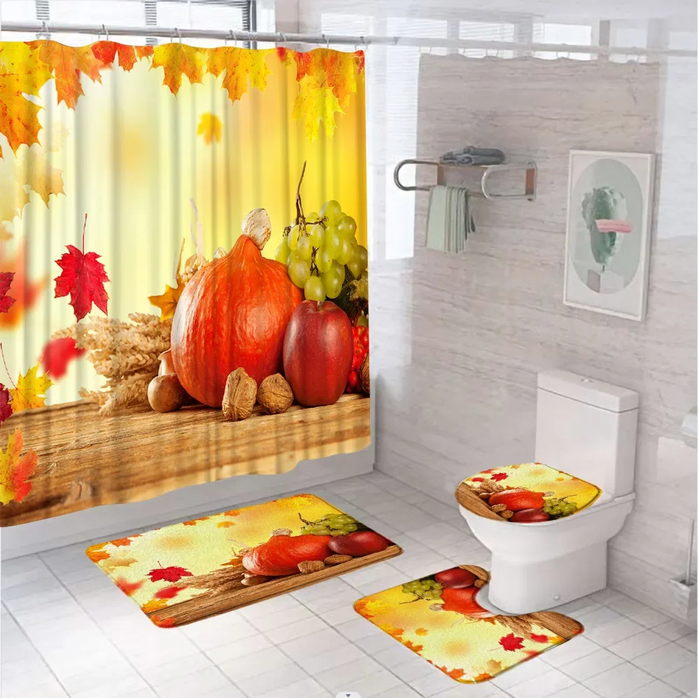 Autumn Maple Leaves Pumpkin Bathroom Curtains Fall Harvest Thanksgiving Shower Curtain Sets Non-Slip Bath Mat Rug Toilet Covers
Autumn Maple Leaves Pumpkin Bathroom Curtains Fall Harvest Thanksgiving Shower Curtain Sets Non-Slip Bath Mat Rug Toilet Covers