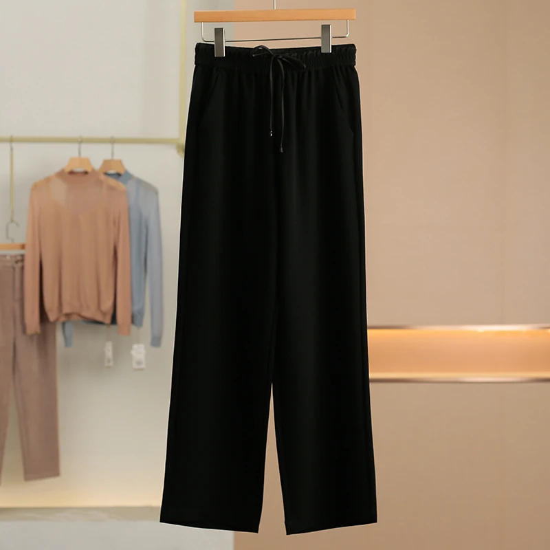 Casual Straight Leg Floor-Length Pants Elastic Waist Viscose Fiber Drawstring Splicing Women's Spring New Style Casual Trousers
Casual Straight Leg Floor-Length Pants Elastic Waist Viscose Fiber Drawstring Splicing Women's Spring New Style Casual Trousers