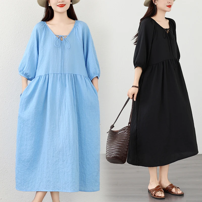 Summer New Style Slimming Cotton Linen Long Dress Lantern Sleeve Women's Dress Pure Color Thin Model Princess Skirt V-neck
Summer New Style Slimming Cotton Linen Long Dress Lantern Sleeve Women's Dress Pure Color Thin Model Princess Skirt V-neck