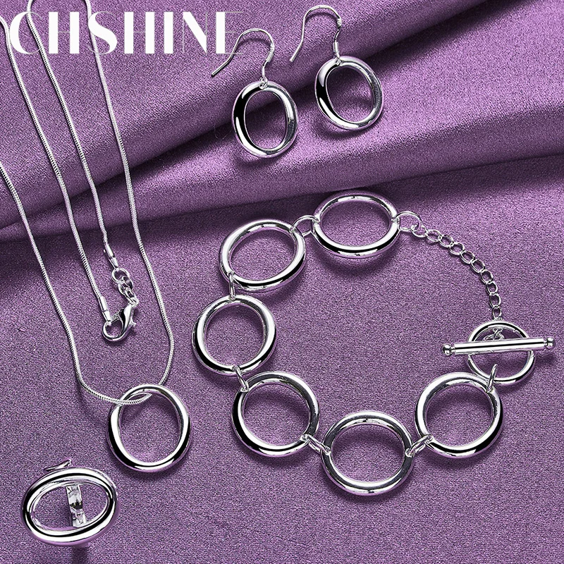 CHSHINE 925 Sterling Silver Round Charm Pendant Necklace Ring Earrings Bracelet For Women Engagement Fashion Jewelry Set Gifts
CHSHINE 925 Sterling Silver Round Charm Pendant Necklace Ring Earrings Bracelet For Women Engagement Fashion Jewelry Set Gifts