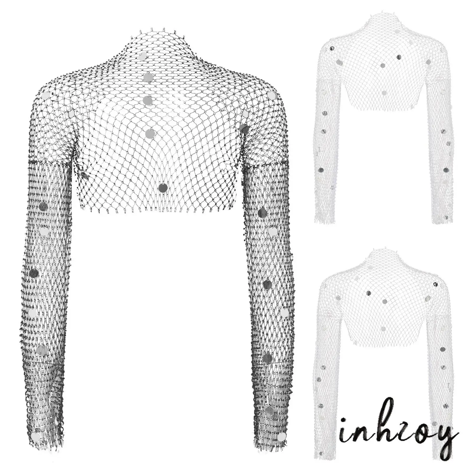 Women Long Sleeves Sexy Sheer Mesh Hollow Out Fishnet Coverup Tops Sparkle Rhinestone Sequins Crop Top Rave Party Nightclub Wear
Women Long Sleeves Sexy Sheer Mesh Hollow Out Fishnet Coverup Tops Sparkle Rhinestone Sequins Crop Top Rave Party Nightclub Wear