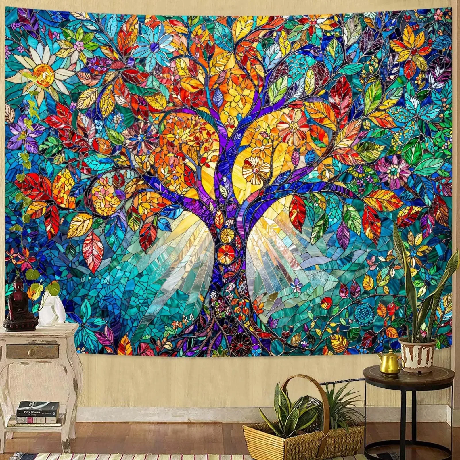 Stained Glass Tree of Life Tapestry Polyester Wall Hanging Colorful Plant Mosaic Art Room Decor for Living Room Bedroom Dorm
Stained Glass Tree of Life Tapestry Polyester Wall Hanging Colorful Plant Mosaic Art Room Decor for Living Room Bedroom Dorm