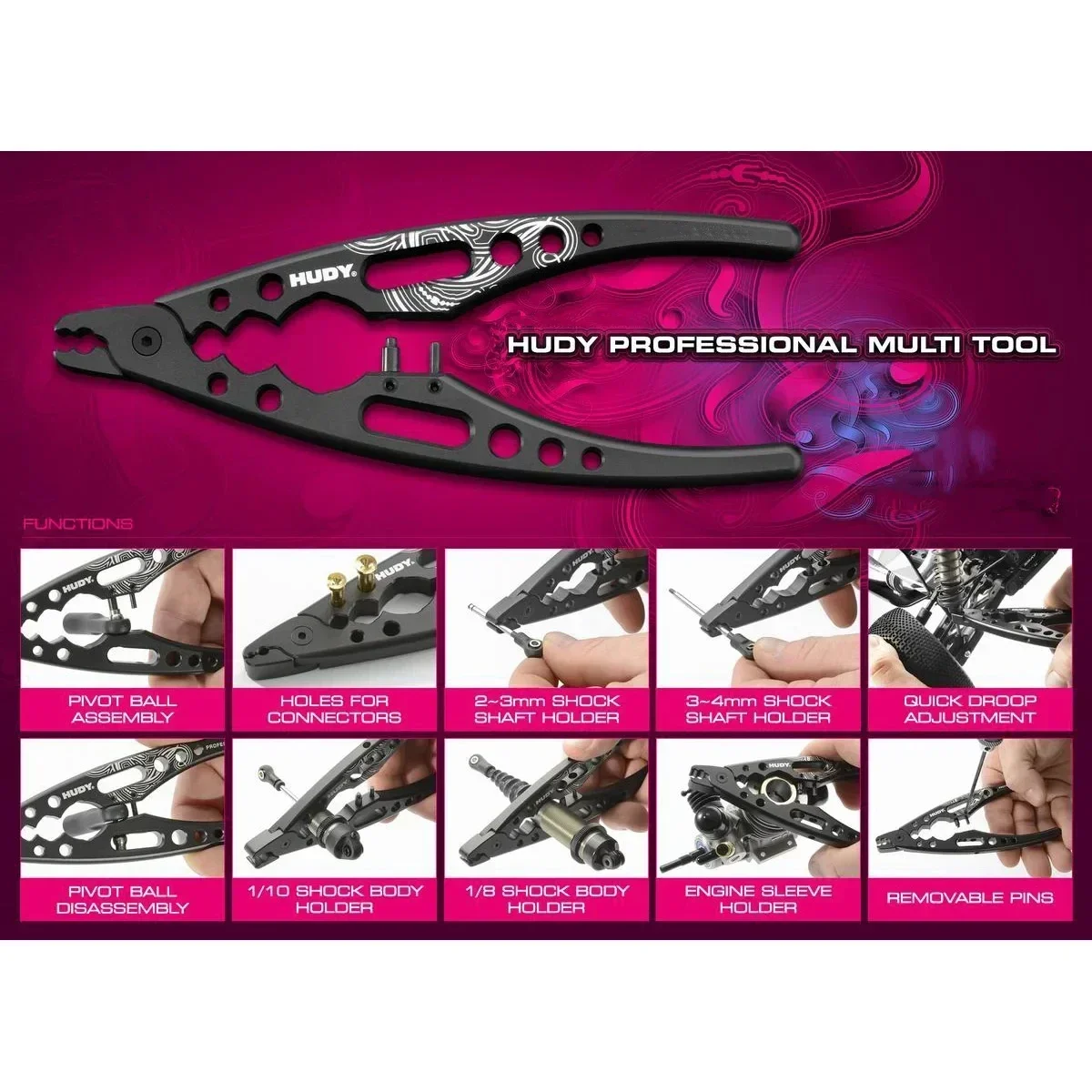 #183011 Professional Multi Tool Metal Clamp Shock Absorber Pliers Ball Head Clip HUDY for RC 1/8 1/10 RC Car Crawler
#183011 Professional Multi Tool Metal Clamp Shock Absorber Pliers Ball Head Clip HUDY for RC 1/8 1/10 RC Car Crawler