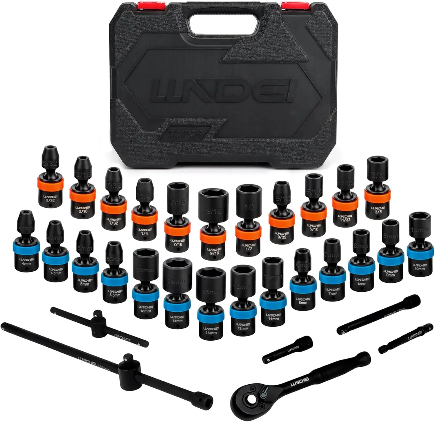 32-Piece 1/4-Inch Drive Swivel Socket Set, SAE & Metric Sizes, CR-MO Steel with Ratchet Handle & Extensions
32-Piece 1/4-Inch Drive Swivel Socket Set, SAE & Metric Sizes, CR-MO Steel with Ratchet Handle & Extensions
