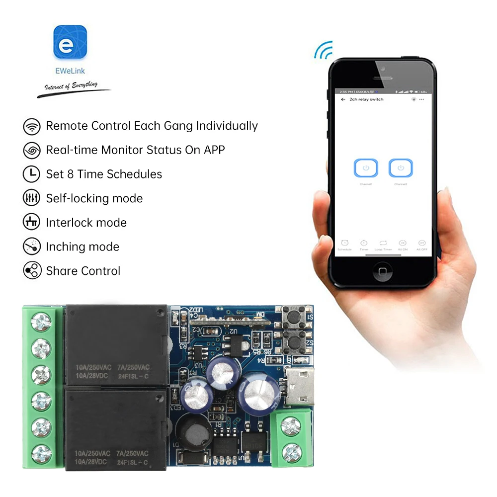 EWeLink WIFI Smart Switch DC5V Universal Relay Module 2 Channel Relay Receiver Smart Life APP Remote Control Switch Module
EWeLink WIFI Smart Switch DC5V Universal Relay Module 2 Channel Relay Receiver Smart Life APP Remote Control Switch Module