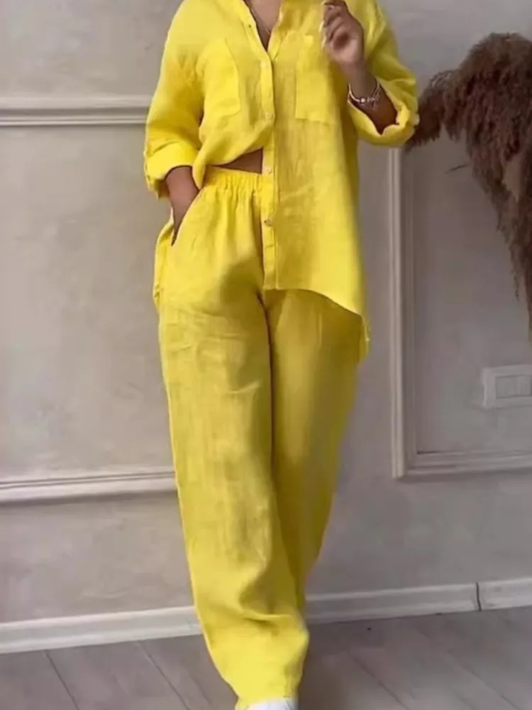 Women's Fashion Set Casual Long Sleeve Pocket Shirts + Loose Wide Leg Pants 2 Piece Set For Women Spring Autumn Women Clothes
Women's Fashion Set Casual Long Sleeve Pocket Shirts + Loose Wide Leg Pants 2 Piece Set For Women Spring Autumn Women Clothes