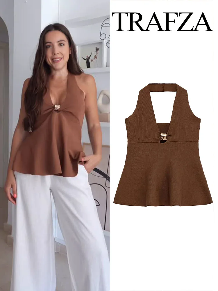 TRAFZA Women's Summer Fashion Sweet Laminated Bead Backless Decoration Short Sling Top Female Elegant Sexy Mini Sleeveless Top
TRAFZA Women's Summer Fashion Sweet Laminated Bead Backless Decoration Short Sling Top Female Elegant Sexy Mini Sleeveless Top