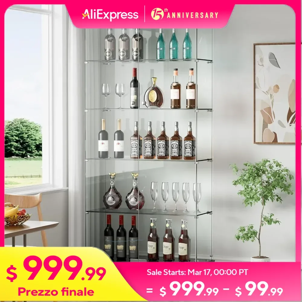 Glass Display Cabinet with 5 Shelves and Lock Glass Curio Cabinet 2-Door Floor Standing Clear Display Cabinets
Glass Display Cabinet with 5 Shelves and Lock Glass Curio Cabinet 2-Door Floor Standing Clear Display Cabinets