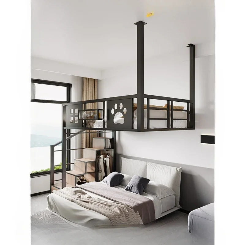Forged iron overhead bed sheets, upper floor duplex, second floor bed, attic lower floor empty table
Forged iron overhead bed sheets, upper floor duplex, second floor bed, attic lower floor empty table