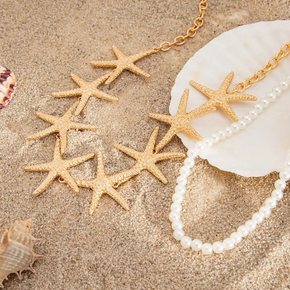 Elegant Starfish Necklace Double Layer Neck Jewelry Pearl Shell Necklace Beach Style Ornaments Exaggerate Metal Necklace Summer
Elegant Starfish Necklace Double Layer Neck Jewelry Pearl Shell Necklace Beach Style Ornaments Exaggerate Metal Necklace Summer