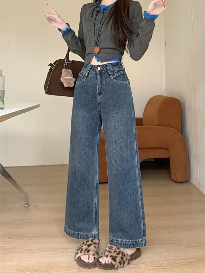 High Waist Loose Fit Blue Washed Denim Jeans Casual Style Women's Summer Fashionable Wide Leg Pants Nine Points Trousers
High Waist Loose Fit Blue Washed Denim Jeans Casual Style Women's Summer Fashionable Wide Leg Pants Nine Points Trousers
