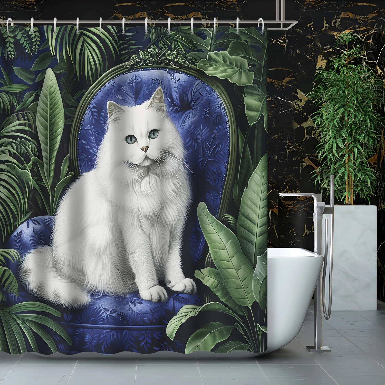 1pc charming and elegant white Persian cat rice tropical green plant leaf bathroom shower curtain, with 12 hooks bath curtains
1pc charming and elegant white Persian cat rice tropical green plant leaf bathroom shower curtain, with 12 hooks bath curtains
